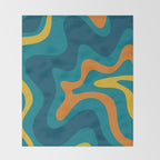 Retro Liquid Swirl Abstract Pattern Square in Moroccan Blue, Teal, Orange, and Mustard Throw Blanket Gallery Image 2