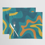 Retro Liquid Swirl Abstract Pattern Square in Moroccan Blue, Teal, Orange, and Mustard Placemat Gallery Image 1