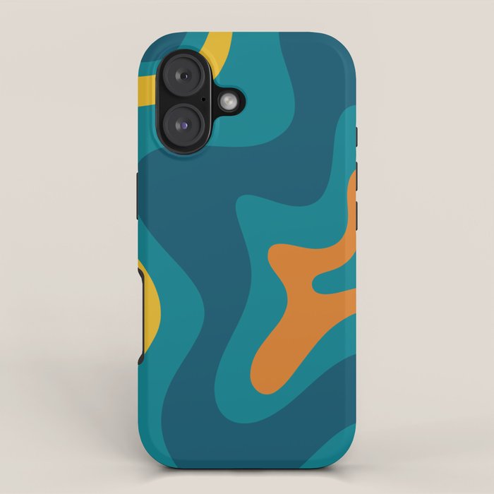 Retro Liquid Swirl Abstract Pattern Square in Moroccan Blue, Teal, Orange, and Mustard iPhone Case Gallery Image 1