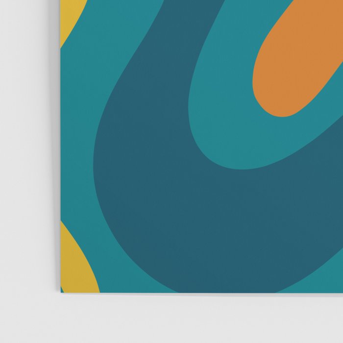 Retro Liquid Swirl Abstract Pattern Square in Moroccan Blue, Teal, Orange, and Mustard Poster Gallery Image 3
