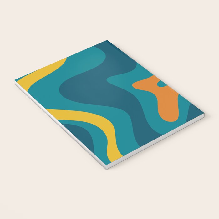 Retro Liquid Swirl Abstract Pattern Square in Moroccan Blue, Teal, Orange, and Mustard Notebook Gallery Image 3