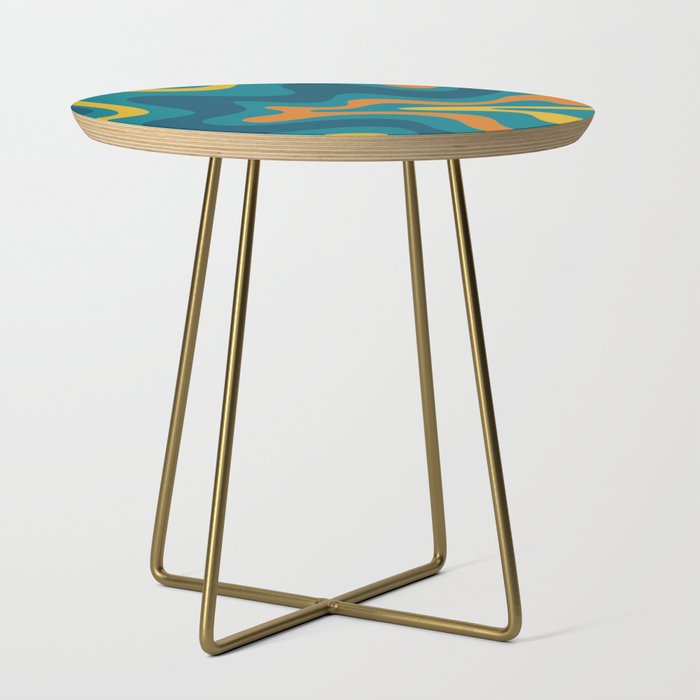 Retro Liquid Swirl Abstract Pattern Square in Moroccan Blue, Teal, Orange, and Mustard Side Table Gallery Image 1
