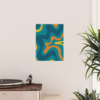 Retro Liquid Swirl Abstract Pattern Square in Moroccan Blue, Teal, Orange, and Mustard Poster Gallery Image 2
