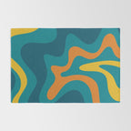 Retro Liquid Swirl Abstract Pattern Square in Moroccan Blue, Teal, Orange, and Mustard Rug Gallery Image 2