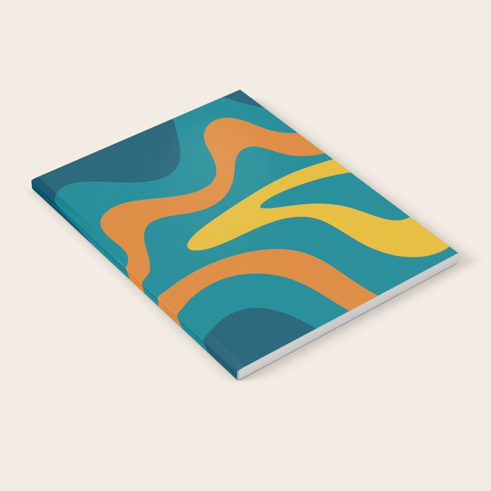 Retro Liquid Swirl Abstract Pattern Square in Moroccan Blue, Teal, Orange, and Mustard Notebook Gallery Image 2