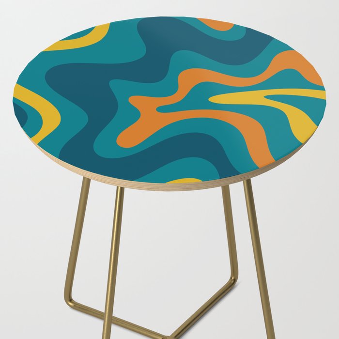 Retro Liquid Swirl Abstract Pattern Square in Moroccan Blue, Teal, Orange, and Mustard Side Table Gallery Image 2