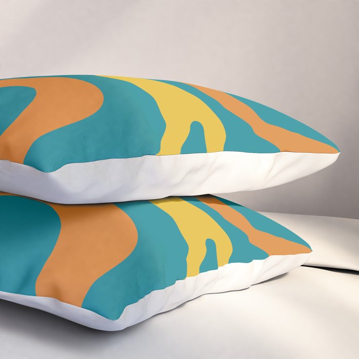 Retro Liquid Swirl Abstract Pattern Square in Moroccan Blue, Teal, Orange, and Mustard Pillow Sham Gallery Image 3