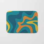 Retro Liquid Swirl Abstract Pattern Square in Moroccan Blue, Teal, Orange, and Mustard Bath Mat Gallery Image 1