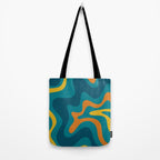Retro Liquid Swirl Abstract Pattern Square in Moroccan Blue, Teal, Orange, and Mustard Tote Bag Gallery Image 2
