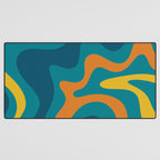 Retro Liquid Swirl Abstract Pattern Square in Moroccan Blue, Teal, Orange, and Mustard Desk Mat Gallery Image 3