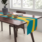 Retro Liquid Swirl Abstract Pattern Square in Moroccan Blue, Teal, Orange, and Mustard Table Runner Gallery Image 2