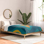 Retro Liquid Swirl Abstract Pattern Square in Moroccan Blue, Teal, Orange, and Mustard Comforter Gallery Image 2