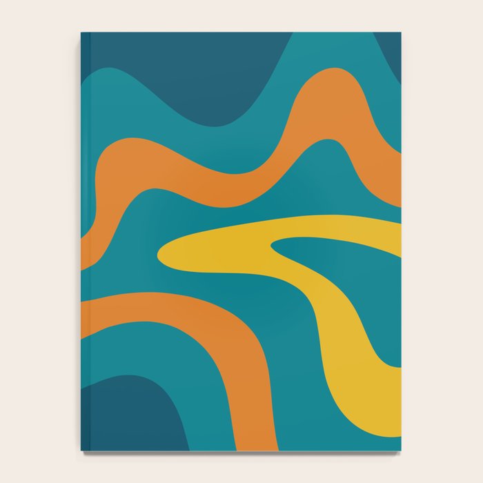 Retro Liquid Swirl Abstract Pattern Square in Moroccan Blue, Teal, Orange, and Mustard Notebook Gallery Image 4