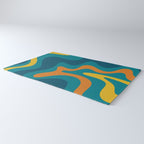 Retro Liquid Swirl Abstract Pattern Square in Moroccan Blue, Teal, Orange, and Mustard Rug Gallery Image 3