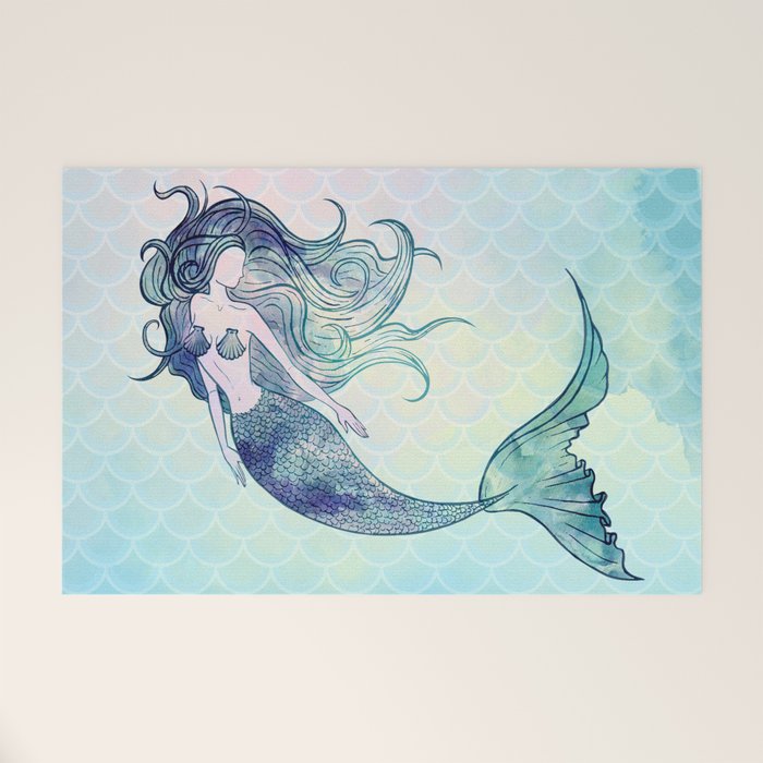 Watercolor Mermaid Welcome Mat Gallery Image 1