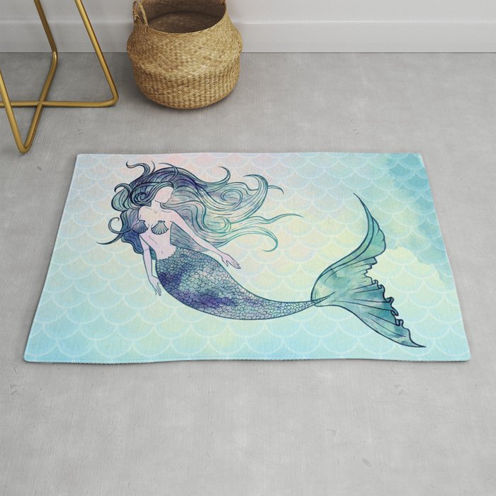 Watercolor Mermaid Rug Gallery Image 1
