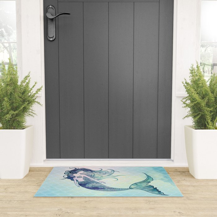 Watercolor Mermaid Welcome Mat Gallery Image 3