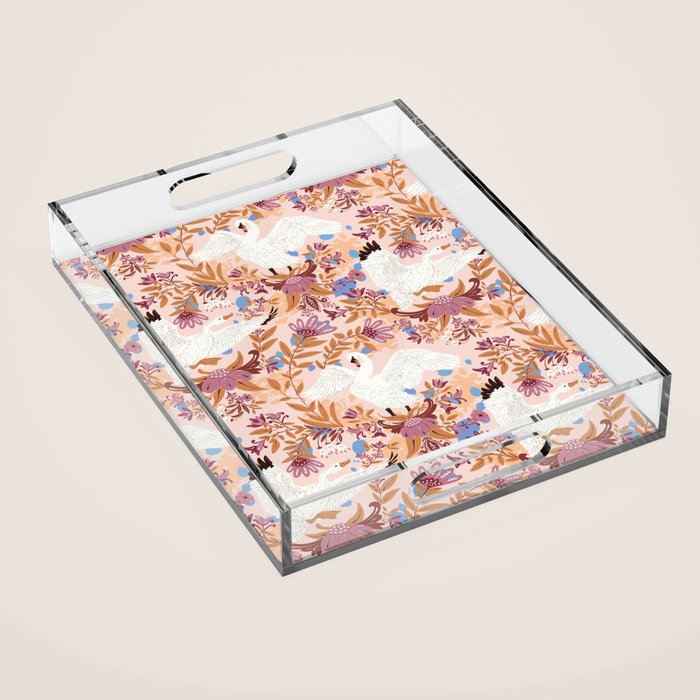 Elegant Swans in Bloom Acrylic Tray Gallery Image 1