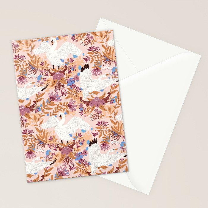 Elegant Swans in Bloom Stationery Card Gallery Image 2