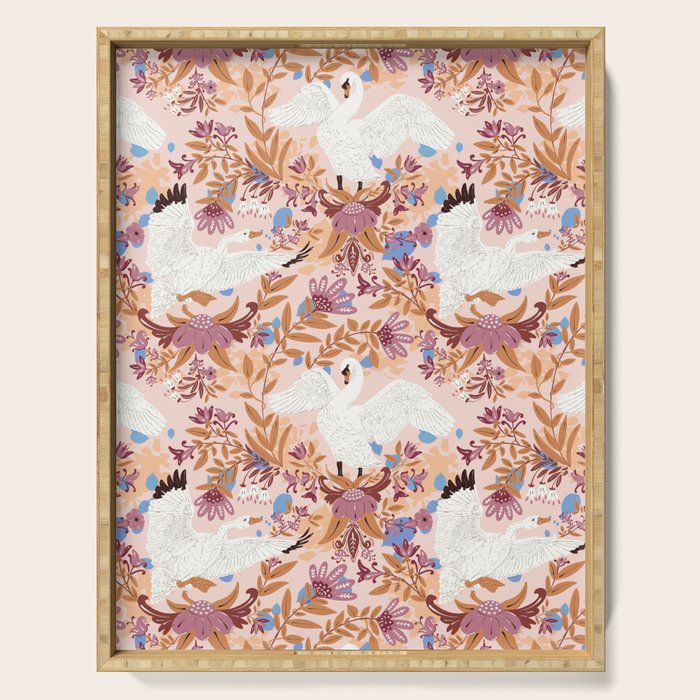 Elegant Swans in Bloom Serving Tray Gallery Image 1