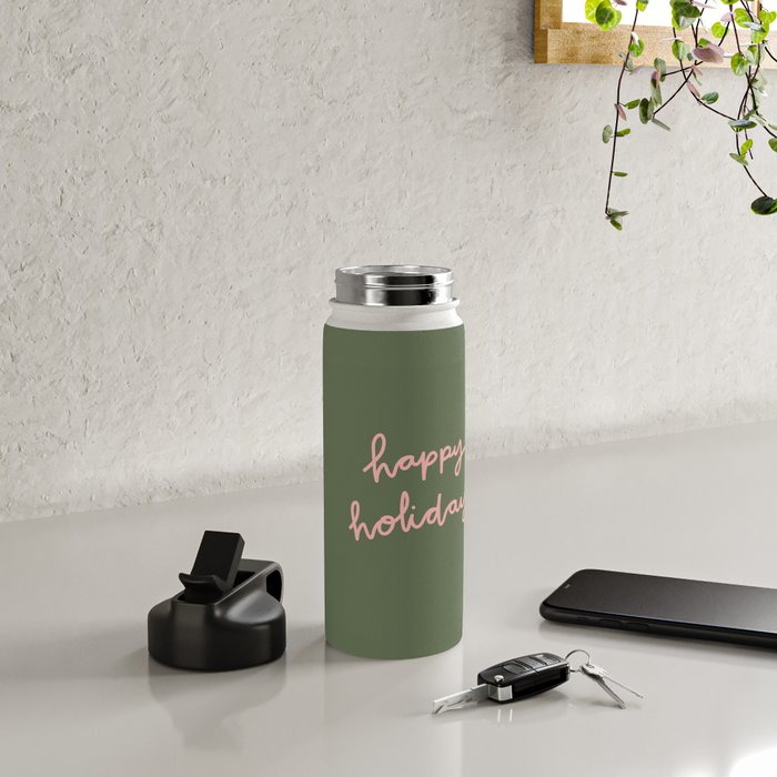 Happy Holidays Green & Pink Water Bottle Gallery Image 4