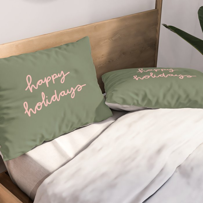 Happy Holidays Green & Pink Pillow Sham Gallery Image 2
