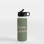 Happy Holidays Green & Pink Water Bottle Gallery Image 1