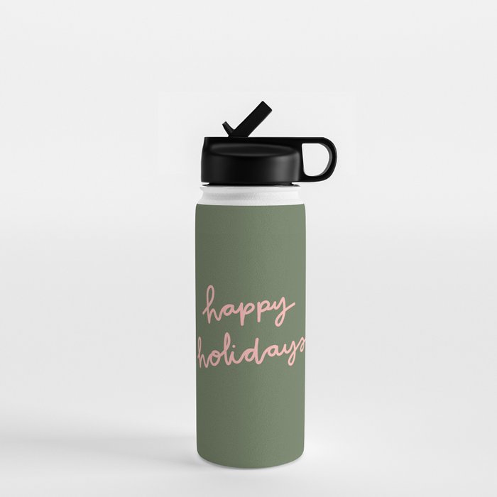 Happy Holidays Green & Pink Water Bottle Gallery Image 1