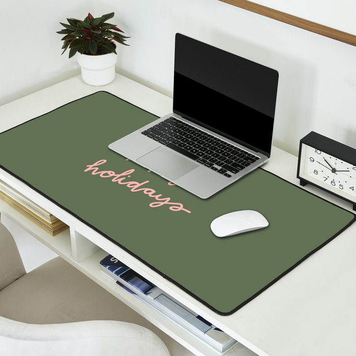 Happy Holidays Green & Pink Desk Mat Gallery Image 2