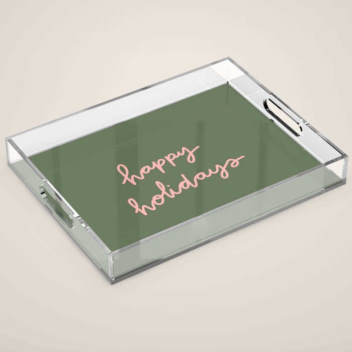 Happy Holidays Green & Pink Acrylic Tray Gallery Image 1