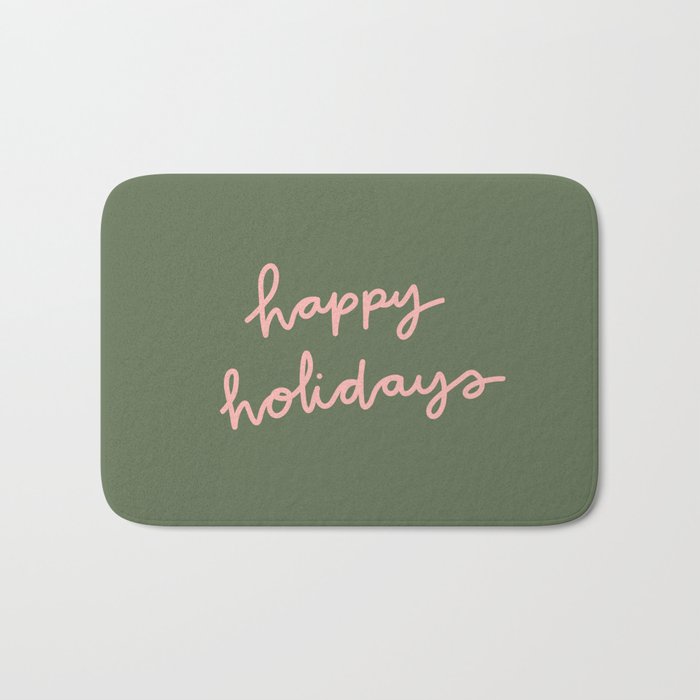 Happy Holidays Green & Pink Bath Mat Gallery Image 1