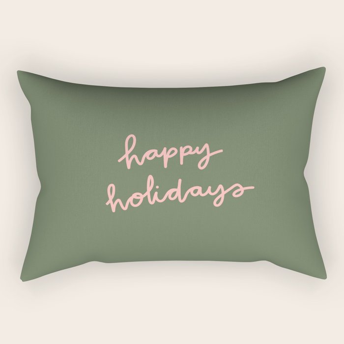 Happy Holidays Green & Pink Rectangular Pillow Gallery Image 2