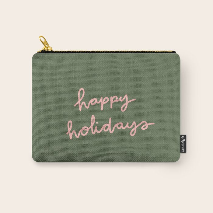 Happy Holidays Green & Pink Carry All Pouch Gallery Image 1