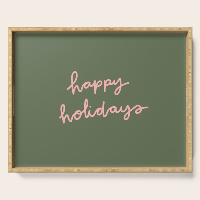 Happy Holidays Green & Pink Serving Tray Gallery Image 1