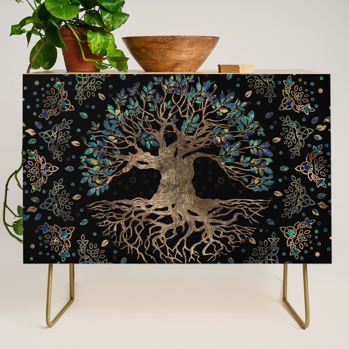 Tree of life -Yggdrasil Golden and Marble ornament Credenza Gallery Image 1