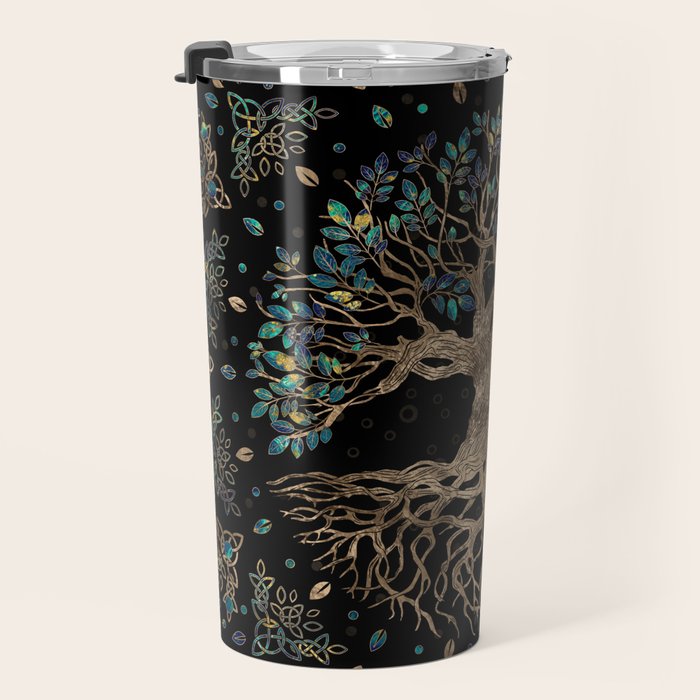 Tree of life -Yggdrasil Golden and Marble ornament Travel Mug Gallery Image 3