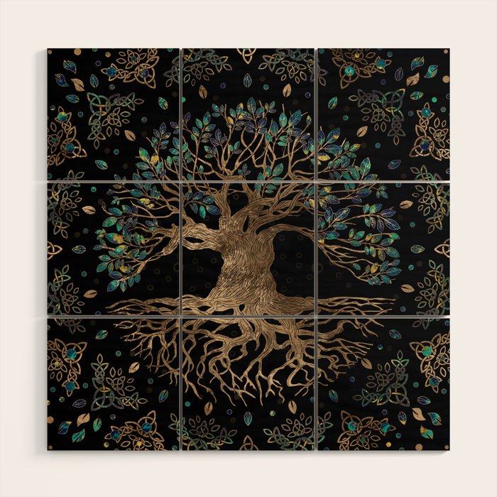 Tree of life -Yggdrasil Golden and Marble ornament Wood Wall Art Gallery Image 1