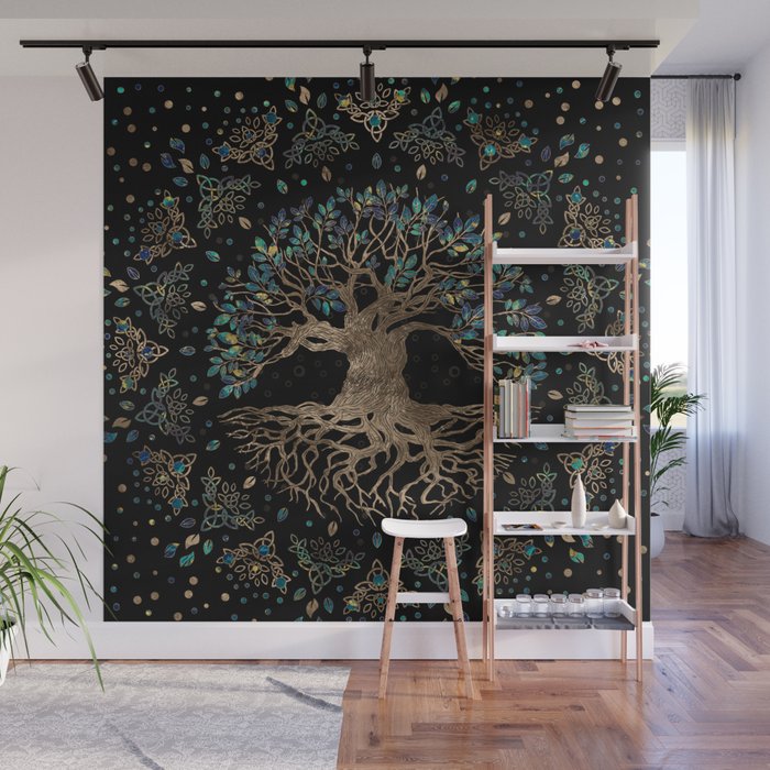 Tree of life -Yggdrasil Golden and Marble ornament Wall Mural Gallery Image 1