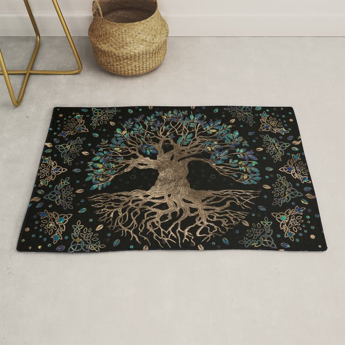 Tree of life -Yggdrasil Golden and Marble ornament Rug Gallery Image 1