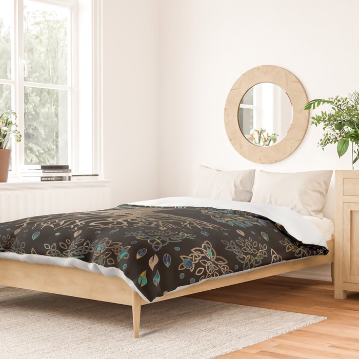 Tree of life -Yggdrasil Golden and Marble ornament Duvet Cover Gallery Image 2