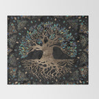 Tree of life -Yggdrasil Golden and Marble ornament Throw Blanket Gallery Image 2