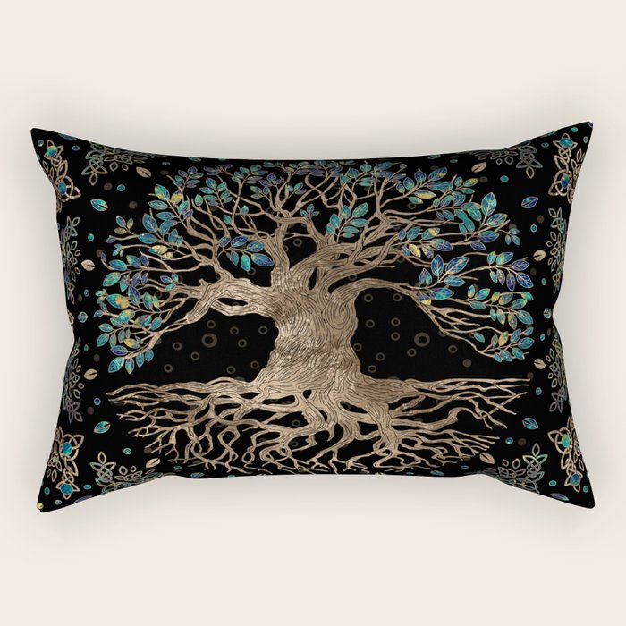 Tree of life -Yggdrasil Golden and Marble ornament Rectangular Pillow Gallery Image 2