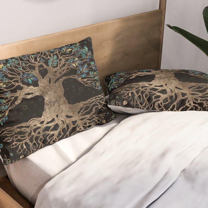 Tree of life -Yggdrasil Golden and Marble ornament Pillow Sham Gallery Image 2