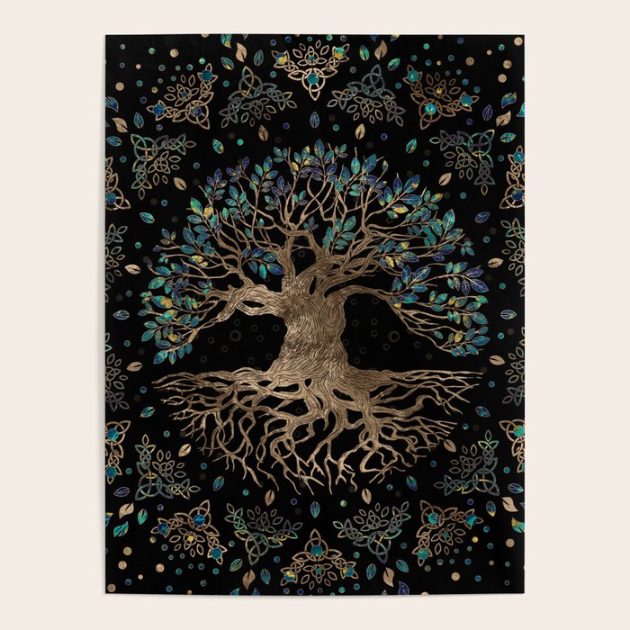 Tree of life -Yggdrasil Golden and Marble ornament Poster Gallery Image 4