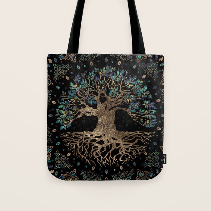 Tree of life -Yggdrasil Golden and Marble ornament Tote Bag Gallery Image 1