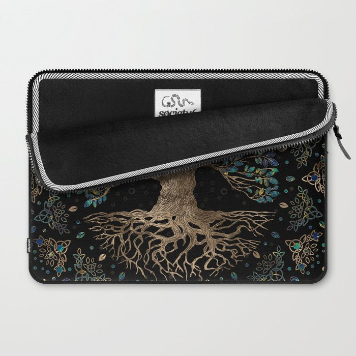 Tree of life -Yggdrasil Golden and Marble ornament Laptop Sleeve Gallery Image 2