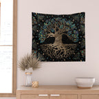 Tree of life -Yggdrasil Golden and Marble ornament Wall Tapestry Gallery Image 2