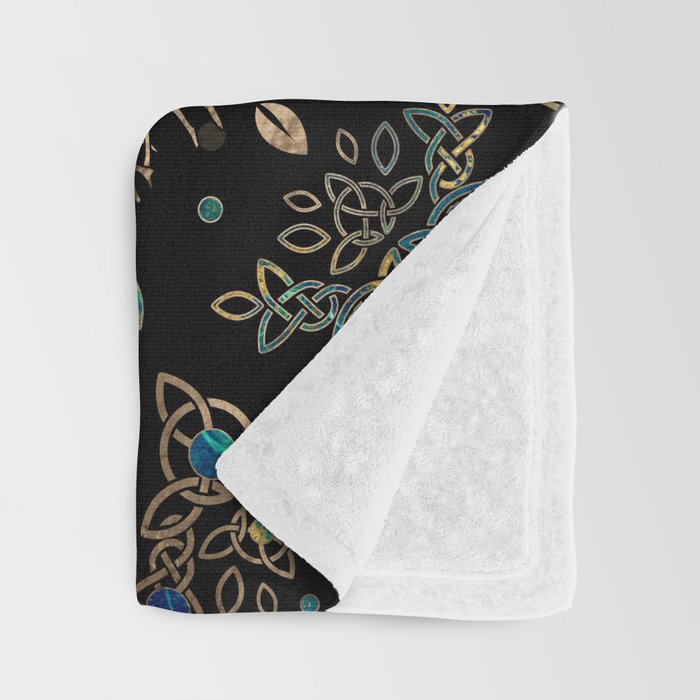 Tree of life -Yggdrasil Golden and Marble ornament Throw Blanket Gallery Image 3