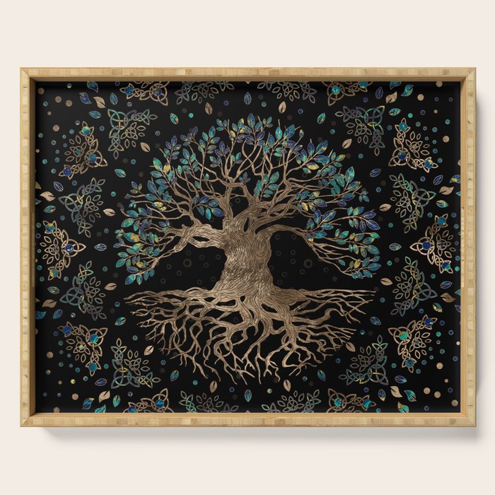 Tree of life -Yggdrasil Golden and Marble ornament Serving Tray Gallery Image 1