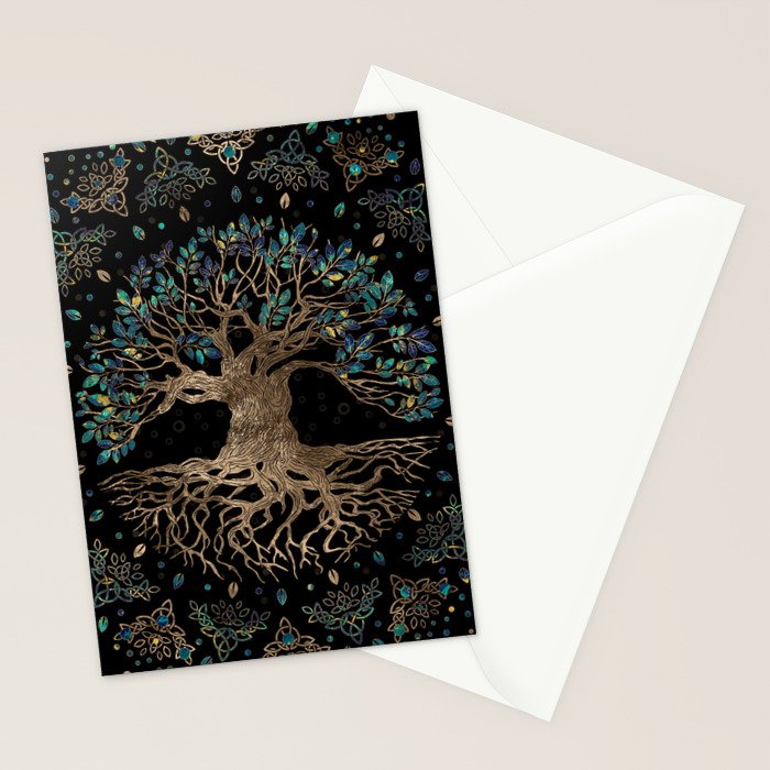 Tree of life -Yggdrasil Golden and Marble ornament Stationery Card Gallery Image 2